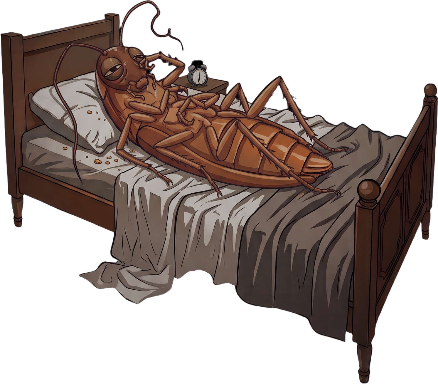 An illustration depicting the cockroach from Kafka's metamorphose