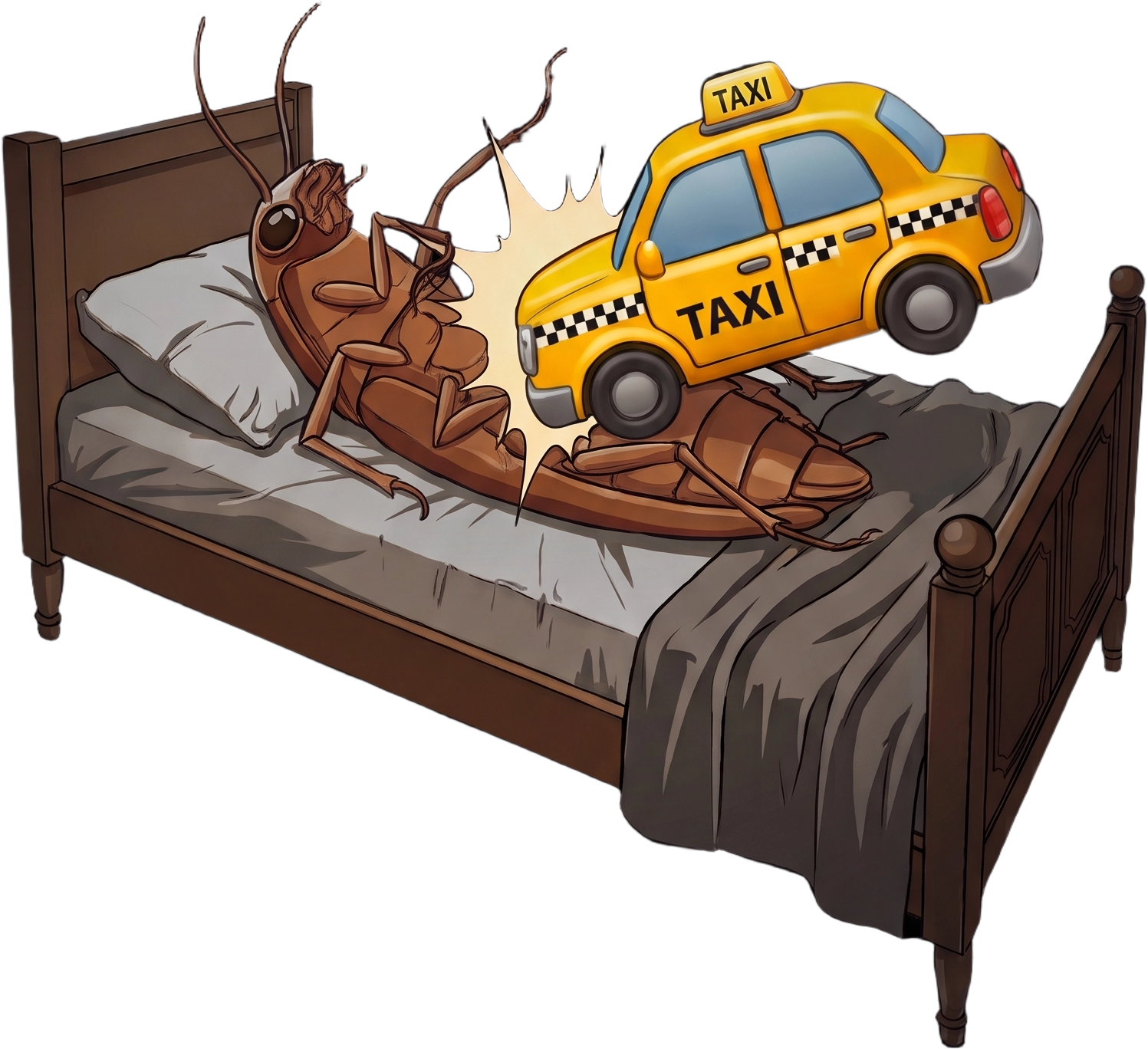An illustration depicting the cockroach from Kafka's metamorphose